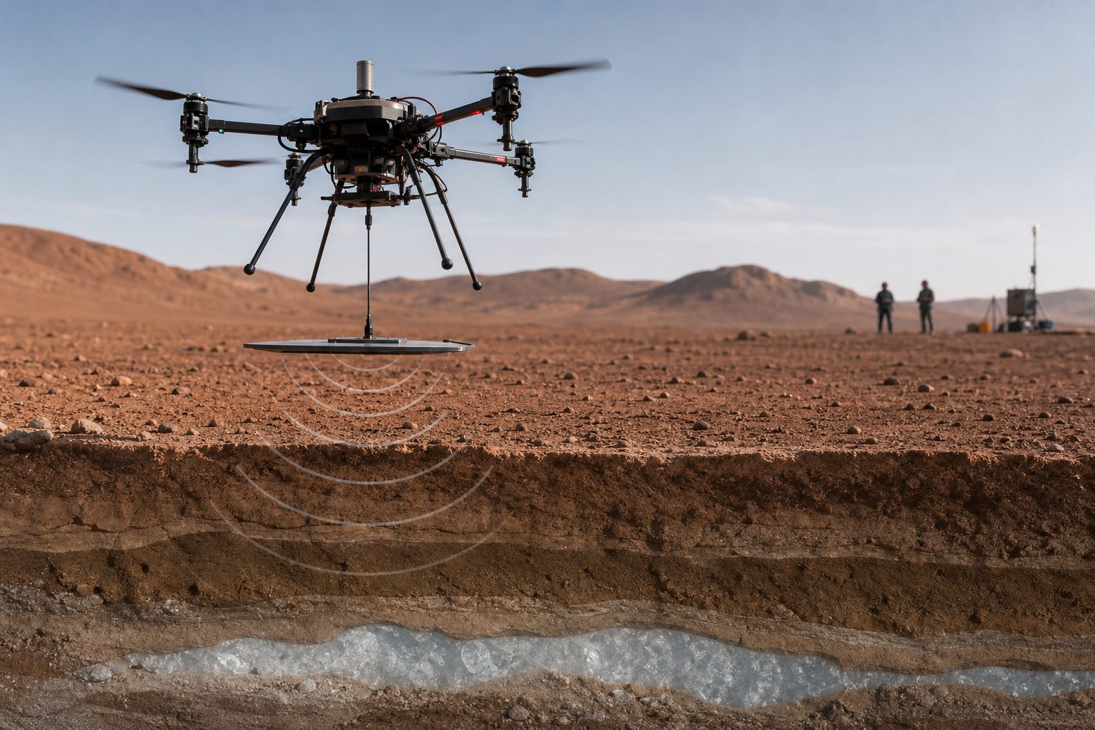 Georadar en Marte con antena flexible GPR para mapear hielo bajo la superficie